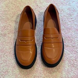 Tan Leather Penny Loafers with Black Sole
